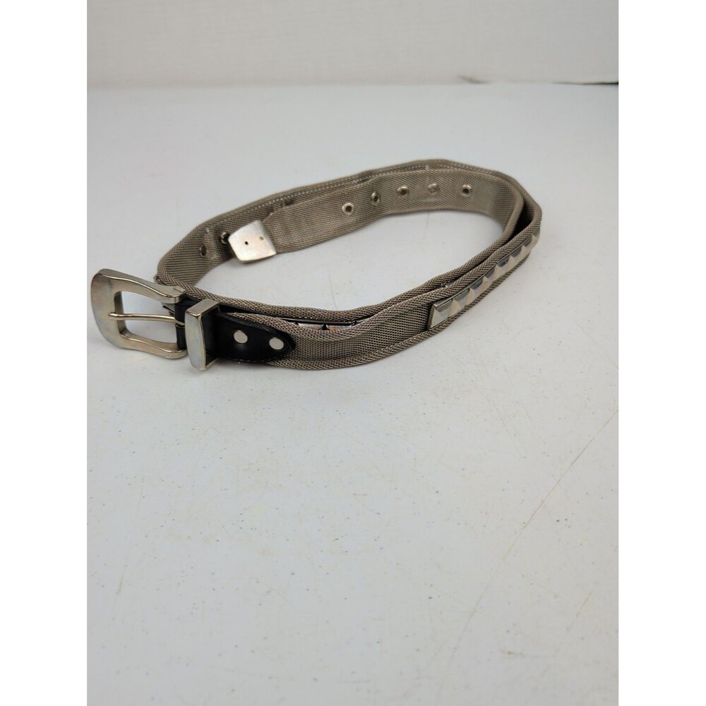 VTG Metal Silver Tone Mesh Studded Belt Women's 50 inches long Biker 90s Grunge